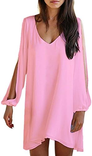 Nibecca Women Sexy Off Shoulder V-neck A-line Mini Strapless Loose Casual Dress F6068,Rose,X-Large