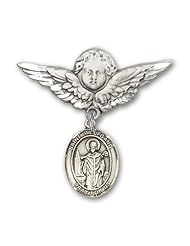Sterling Silver Baby Badge with St. Wolfgang Charm and Angel with Wings Badge Pin