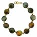 Vermeil (24K Gold over Sterling Silver) Iridescent Genuine Freshwater Cultured Green Coin Pearls Bead Circle Round Bracelet