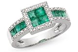1 1/3 Carat Emerald and Diamond 14K White Gold Ring
