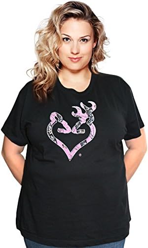 Browning Buckmark Buckheart Camo T-Shirt/Hoodie 2X 3X Realtree Mossy Oak (BLACK TEE (Pink Break Up Logo), 3XL (2X 3X))