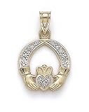 14k Diamond Claddagh Pendant - JewelryWeb
