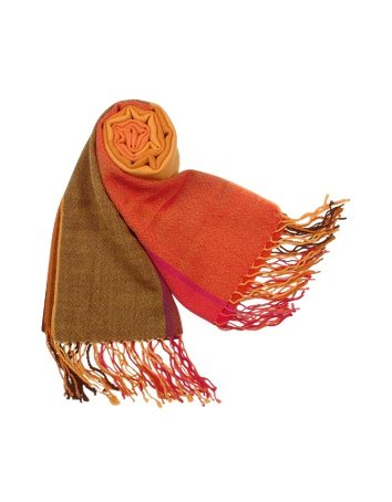 Basile Geometric Wool and Cashmere Fringed Long Scarf Red