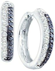 0.7 cttw 14k White Gold Black Diamond and White Diamond Huggie Hoop Earrings (Real Diamonds: 0.7 cttw)