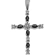 14K White Gold Onyx and Diamond Cross Pendant - 30.00x17.00mm