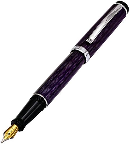 XezoIncognito Brass Fine Fountain Pen, Guilloche Enamel in Dark Purple Metallic Color with Pure Platinum Plating. Handcrafted and Serialized