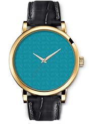 SPRAWL Aanalog Fashion Series Gold Ladies Watches of Genuine Black Leather Strap,Unique Wrist Watch for Women Girls Designed with Turquoise blue background