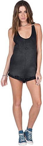 Volcom Women's Buttoned up Shortall Denim Overalls, Worn Black, Medium