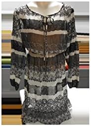 Kardashian Kollection Women's Sheer Peasant Dress, Black/White, Large