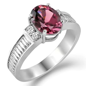 14 Karat White Gold 1.92 carat total Gem Weight Pink Tourmaline Diamond Ring... by