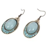 vintage bronze light blue crystal gem stone oval evil eyes hook dangle chandelier earrings