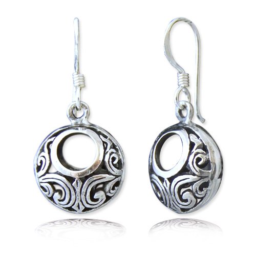 Sterling Silver Open Filigree Circle Dangle Handmade Earrings