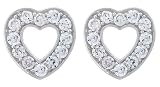 Platinum Plated Sterling Silver White Cubic Zirconia Heart-Shaped Earrings