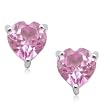 10k White Gold Heart-Shaped Created Pink Sapphire Earrings