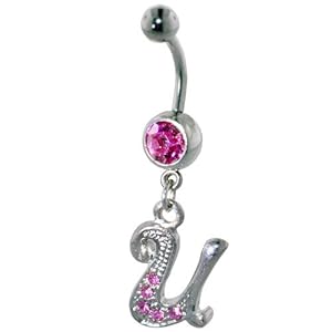 Pugster Mothers Day Gifts Christmas Gifts Pink Letter Gem Belly Button Ring Navel Piercing Bar Body Jewelry