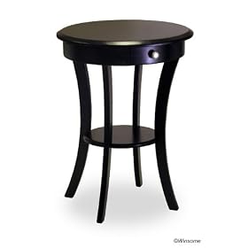 Black Finish Round End Table/ Night Stand with Drawer