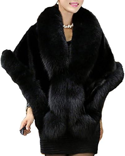 Fastfang Women's Winter Warm Solid Color Soft Long Faux Fur Shawl