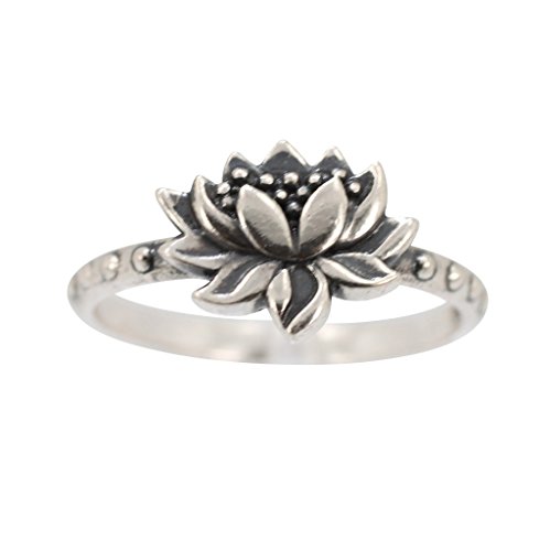 Detailed Lotus Blossom Flower Ring in Sterling Silver, Available in Sizes 5, 6, 7, 8 and 9 #7428