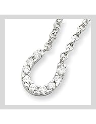 Sterling Silver 16in CZ Horseshoe Pendant w/ Chain Necklace. Metal Wt- 3.25g