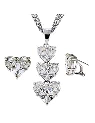 Bvlgari Inspired C.Z. Diamond Heart Pendant Earrings Set