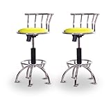 2 Yellow Vinyl Chrome Adjustable Barstools