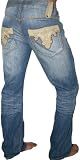 ANTIK DENIM Mens Loose Fit Vintage Wash Leather Back Pockets Distressed Pants Jeans