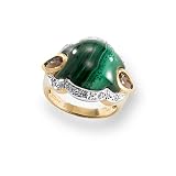 14k Gold Malachite, Smokey Quartz, and Diamond Ring