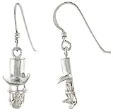 Sterling Silver Skull Hook Earrings w/ Hat and Tobacco, 5/8 (16mm) tall