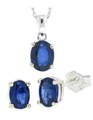 2.76CT TW Oval Genuine Sapphire Pendant Earring Set,14Kt White Gold w/chain(A Quality)