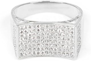 ROCK ON BAND Bling Iced out White Concave Men's Ring | BHR2003S (9, rhodium-plated-brass)