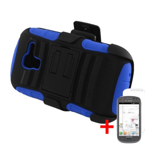 SAMSUNG GALAXY EXHIBIT T599 BLACK BLUE HYBRID ARMOR KICKSTAND COVER BELT CLIP HOLSTER CASE + SCREEN PROTECTOR from [ACCESSORY ARENA]
