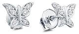 14K White Gold Channel Set Round Diamond Butterfly Stud Earrings with Screw Back Closure - (Height = 6mm ; Width = 8mm) - (1/8 cttw)