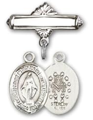 Sterling Silver Baby Badge with Miraculous Charm and Polished Badge Pin