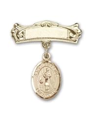 Gold Filled Baby Badge with St. Genesius of Rome Charm and Arched Polished Badge Pin