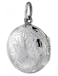 Small Sterling Silver Round Locket Hand Engraved, 3/4 inch