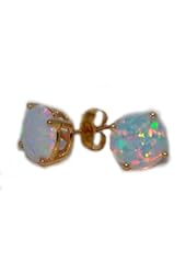 Simulated Opal Round Stud Earrings 14Kt Yellow Gold & Sterling Silver