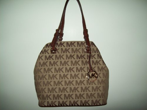 Michael Kors Mocha MK Signature Grab Bag Shoulder Tote Handbag Purse
