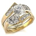 Isady - Sarah - Bague femme - Anneau Plaqu&eacute; Or jaune 585/1000 - Duo solitaire + Alliances - Oxyde de zirconium
