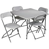 Work Smart Resin 5-Piece Folding Chair and Table Set, 4 Chairs and 3-Feet Square Table
