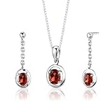 Sterling Silver 2.00 carats total weight Oval Shape Garnet Pendant Earrings and 18 inch Necklace Set