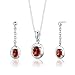 Sterling Silver Rhodium Finish 2.00 carats total weight Oval Shape Garnet Pendant Earrings and 18 inch Necklace Set