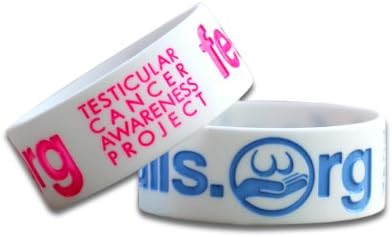 2 pack - Feelmyballs.org White Wristbands with Pink and Blue Text for Testicular Cancer Awareness