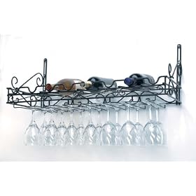 Concept Housewares WR-40701 Metal Wine Bottle and Glass Wall Rack, Matte Black by Concept