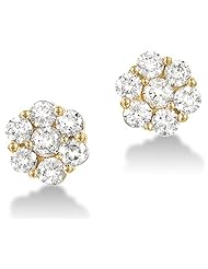 14k Yellow Gold Diamond Ladies Womens Channel Set Studs Flower Shape Round Cut Diamond Earrings (1.00 cttw)