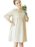 【TPGROWIN】 マタニティ ウェア ワンピース ドレス 綿麻 レース フリル エレガント 出産 産前 産後 Aライン 森ガール 外出着 妊婦服 全3色 (L, ベージュ)
