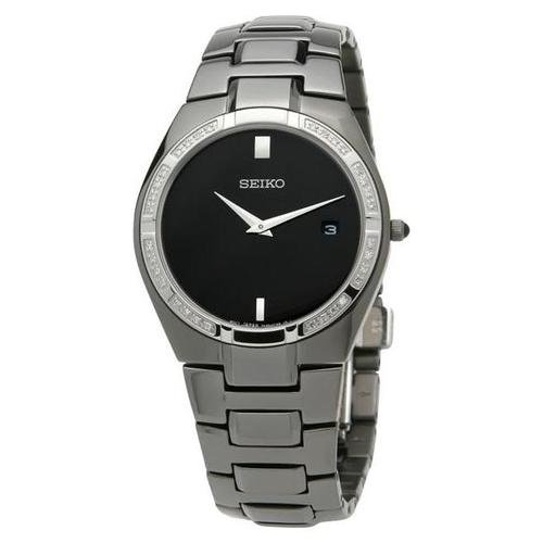 Seiko Women's SKP339 Black Stainless Steel Dress Diamond Bezel