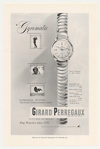 1953 Girard Perregaux Gyromatic Watch Print Ad