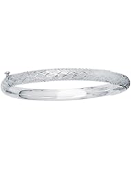 14 Karat 5.5mm White Gold Shiny Diamond Cut Bangle With Clasp Diamond Pattern