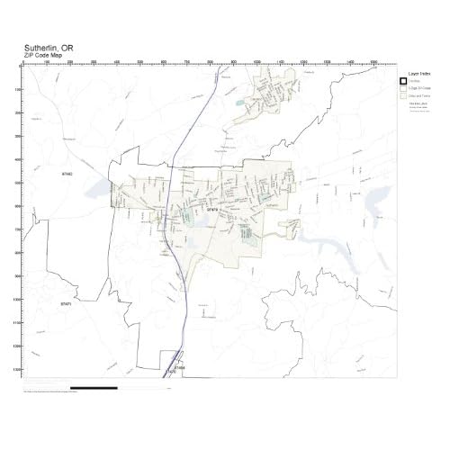 ZIP Code Wall Map of Sutherlin, OR ZIP Code Map Laminated