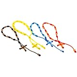 Knotted Rosary Bracelet in Yellow, Brown, Orange, and Blue Colors with Beads - Adjustable with Sliding Knot - Sold as a Set